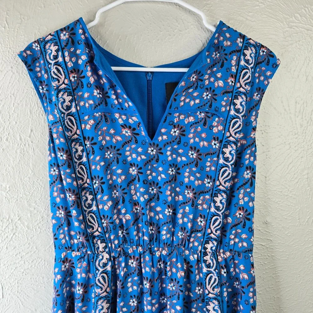 J. Crew Dress Sz 8 Silk Blue Floral Babydoll Boho Cottage Knee Length Sleeveless - Picture 5 of 13